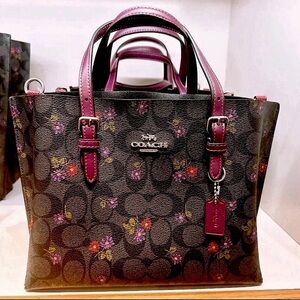 NWT COACH Authentic Mollie Tote 25 Graphite Deep Berry Country Floral CM072